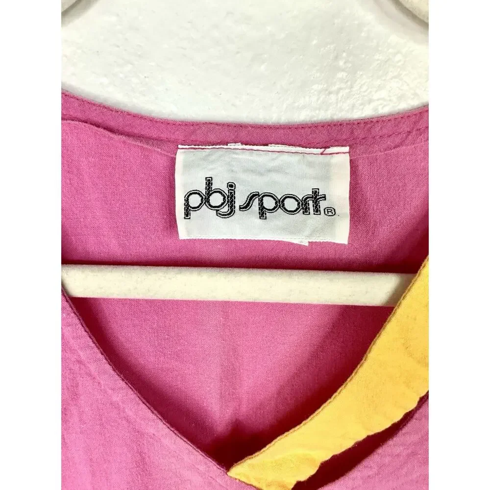 Vtg 80s Pbj Sport Pink Sleeveless Pink Crop Top With Button Accent Cotton Size 7